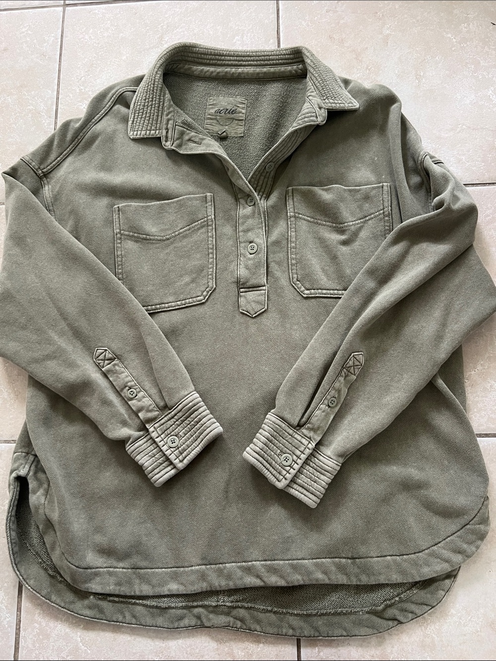 Aerie Olive Green Long-Sleeve Collard Sweater Tunic